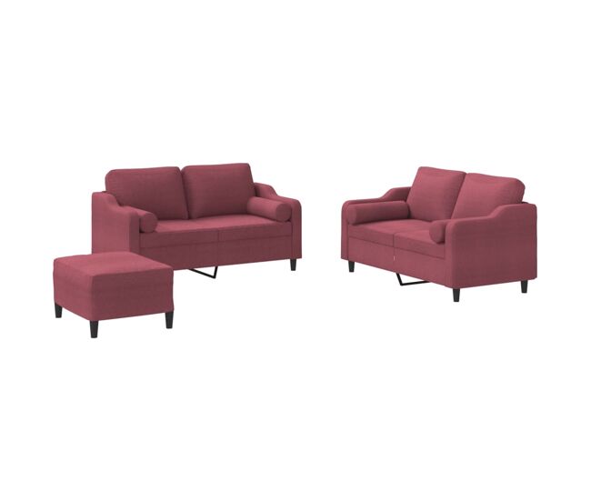 Vidaxl juego de sofás con cojines 3 piezas tela rojo tinto