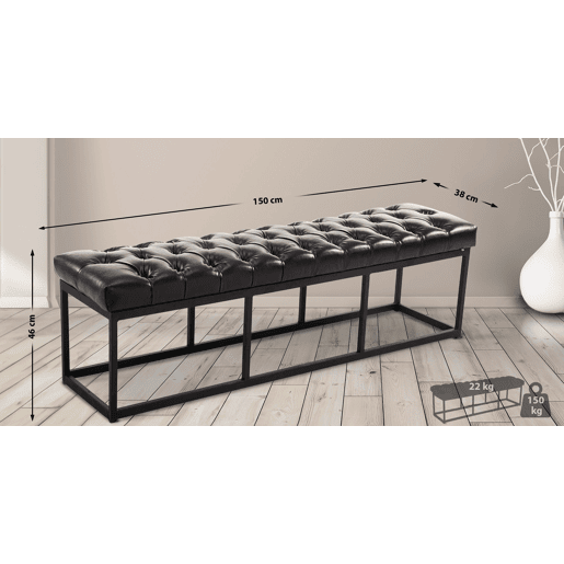 Taburete Pie de Cama Amun Con Base en Negro Simil cuero Marrón 38X150X46 cm Taburete Pie de Cama Amun Con Base en Negro Simil cuero Marrón 38X150X46 cm