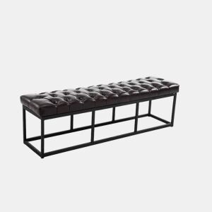 Taburete Pie de Cama Amun Con Base en Negro Simil cuero Marrón 38X150X46 cm