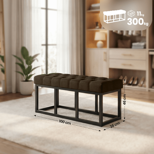 Banco Amun tapizado en tela con estructura negra Marrón 38X100X46 cm Banco Amun tapizado en tela con estructura negra Marrón 38X100X46 cm