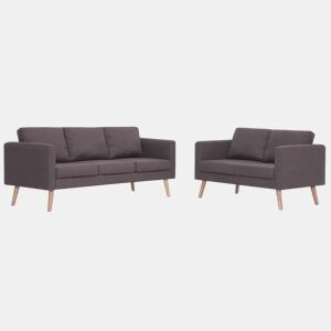 vidaXL 2 pcs conjunto de sofás tecido cinzento-acastanhado