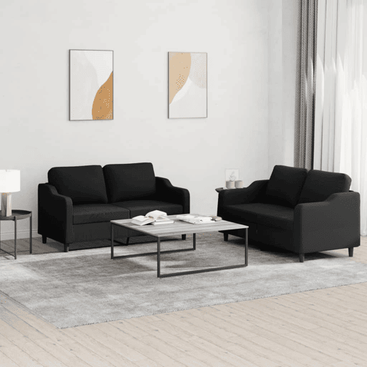 vidaXL 2 pcs conjunto de sofás com almofadões tecido preto vidaXL 2 pcs conjunto de sofás com almofadões tecido preto