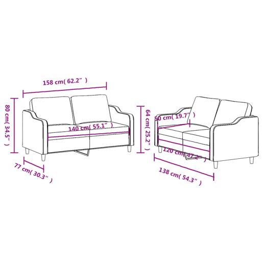 vidaXL 2 pcs conjunto de sofás com almofadões tecido preto vidaXL 2 pcs conjunto de sofás com almofadões tecido preto