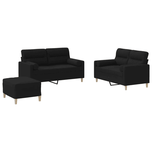 vidaXL 3 pcs conjunto de sofás com almofadas tecido preto