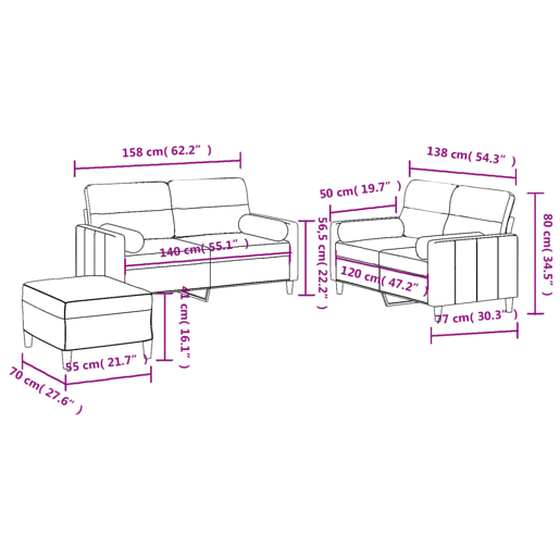 vidaXL 3 pcs conjunto de sofás com almofadas tecido preto