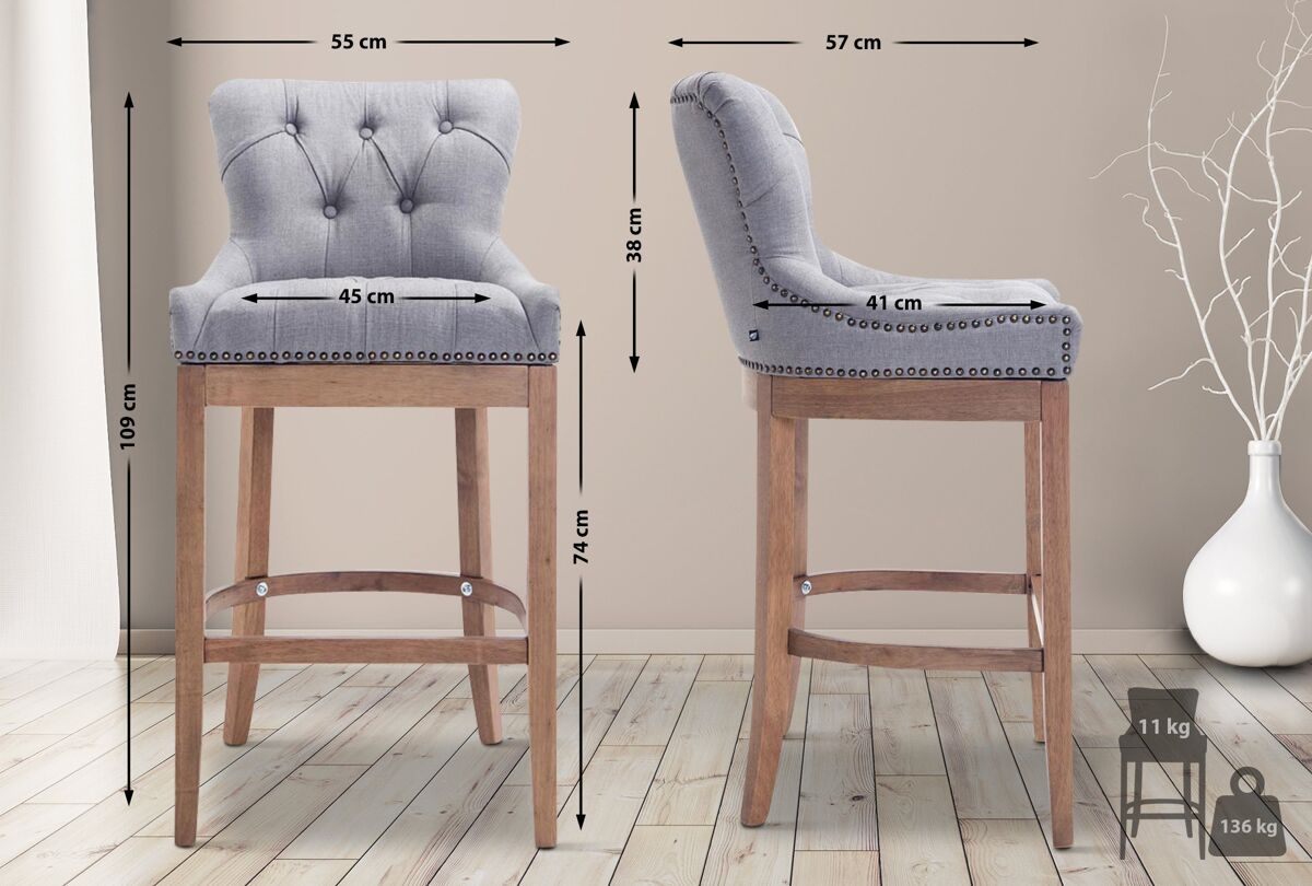 Taburete lakewood en tela & madera clara gris claro 57x55x109 cm