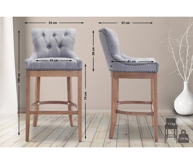 Taburete lakewood en tela & madera clara gris claro 57x55x109 cm