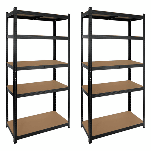 Pack 2 Prateleiras Modulares Pretas com 5 Prateleiras Ajustáveis u200Bu200B180x90x40cm 875Kg 7house