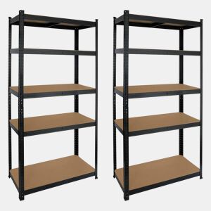 Pack 2 Prateleiras Modulares Pretas com 5 Prateleiras Ajustáveis u200Bu200B180x90x40cm 875Kg 7house