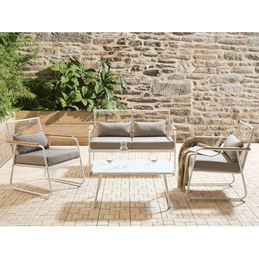 Conjunto de jardim com mesa 4 lugares POMONTE Metal Branco