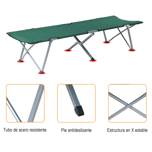 Outsunny Cama de Campismo Dobrável em Tela Oxford 600D com Estrutura Metálica Suporta até 136 kg para Praia e Caminhadas 193x64x40 cm Verde