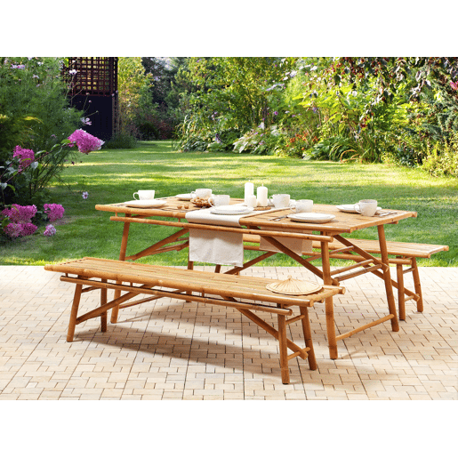 Conjunto de 2 bancos de jardim TINDARI 180 cm Madeira de bambu Castanho claro