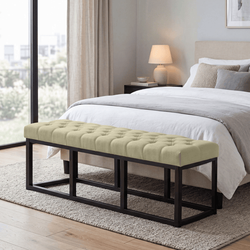 Taburete Pie de Cama Amun Tela & Negro Gris topo 38X150X46 cm