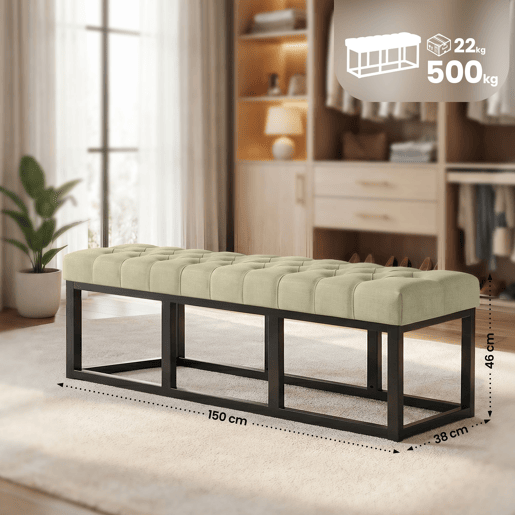Taburete Pie de Cama Amun Tela & Negro Gris topo 38X150X46 cm