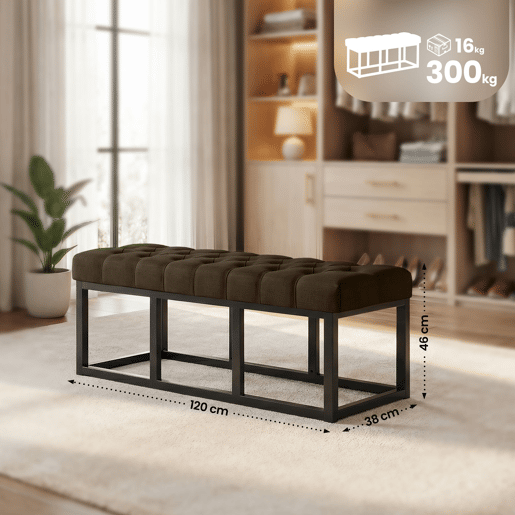 Banco Amun tapizado en tela con estructura negra Marrón 38X120X46 cm
