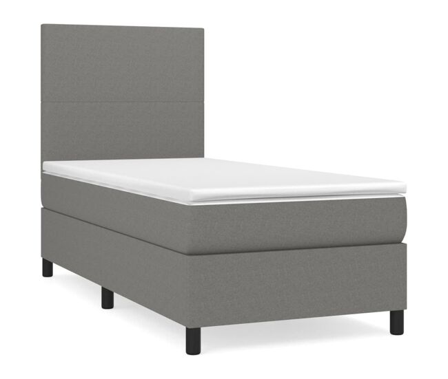 Cama box spring con colchón tela gris oscuro 90x200 cm diseño plano
