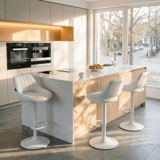Taburete de bar Milet en polipiel Simil cuero Blanco 48X47X85 cm