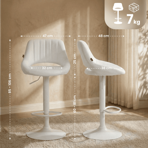 Taburete de bar Milet en polipiel Simil cuero Blanco 48X47X85 cm