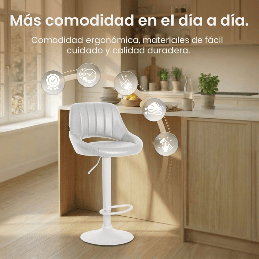Taburete de bar Milet en polipiel Simil cuero Blanco 48X47X85 cm