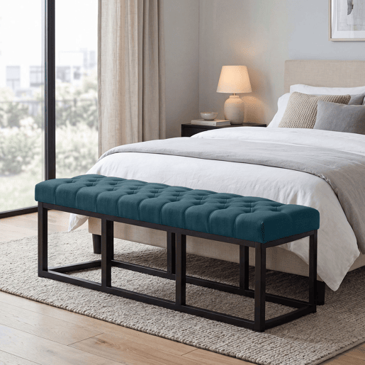 Taburete Pie de Cama Amun Tela & Negro Azul 38X150X46 cm