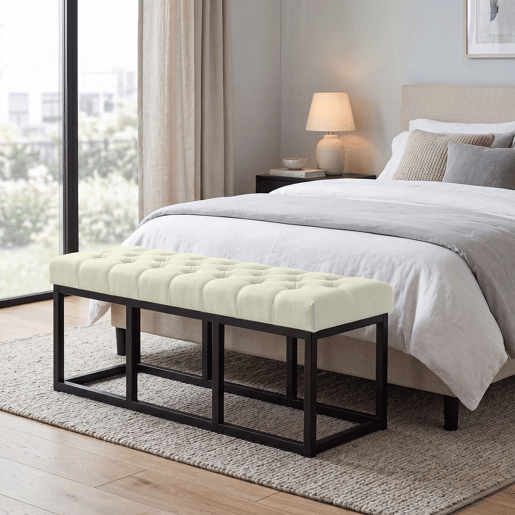 Taburete Pie de Cama Amun Tela & Negro Crema 38X120X46 cm
