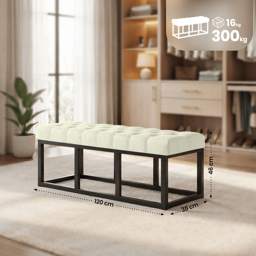 Taburete Pie de Cama Amun Tela & Negro Crema 38X120X46 cm