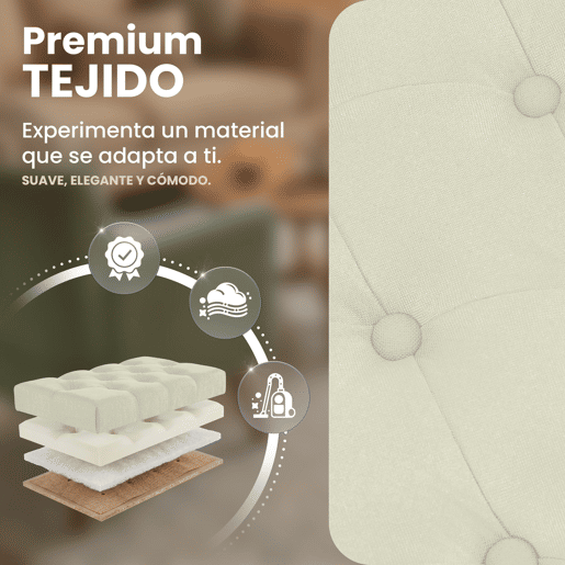 Taburete Pie de Cama Amun Tela & Negro Crema 38X120X46 cm
