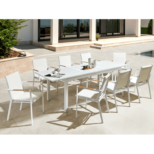 Mesa de refeição de jardim extensível SKALOMA 180240 cm 90 cm Metal Branco