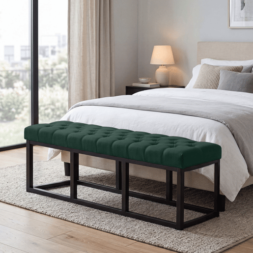 Taburete Pie de Cama Amun Tela & Negro Verde 38X150X46 cm