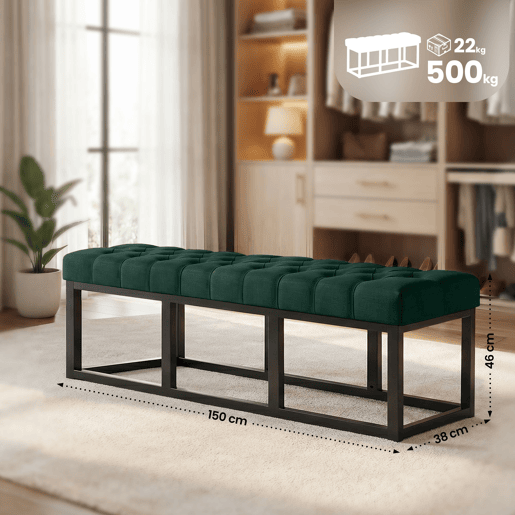Taburete Pie de Cama Amun Tela & Negro Verde 38X150X46 cm
