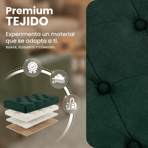 Taburete Pie de Cama Amun Tela & Negro Verde 38X150X46 cm