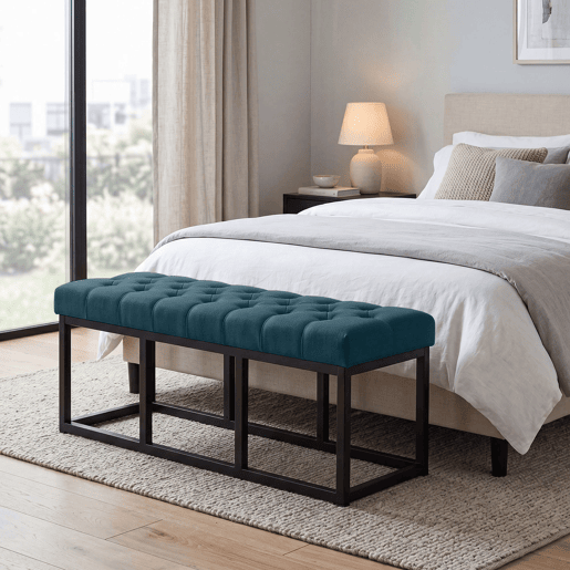 Taburete Pie de Cama Amun Tela & Negro Azul 38X120X46 cm