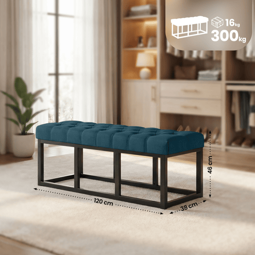 Taburete Pie de Cama Amun Tela & Negro Azul 38X120X46 cm