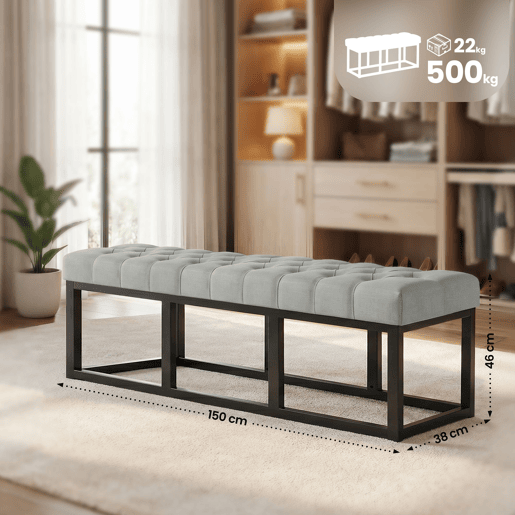 Banco Amun tapizado en tela con estructura negra Gris 38X150X46 cm