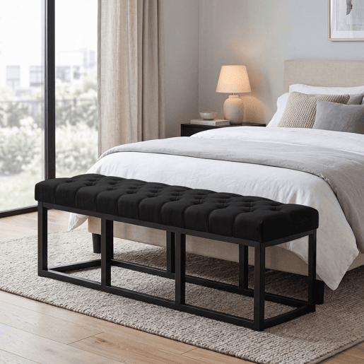 Taburete Pie de Cama Amun Tela & Negro Negro 38X150X46 cm