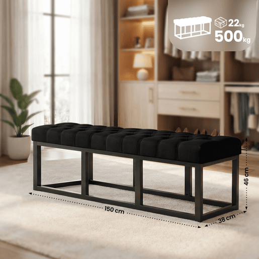 Taburete Pie de Cama Amun Tela & Negro Negro 38X150X46 cm