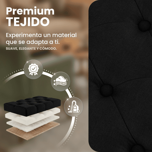 Taburete Pie de Cama Amun Tela & Negro Negro 38X150X46 cm