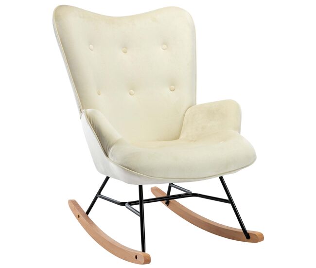 Silla mecedora sanka en terciopelo crema 88x71x98 cm