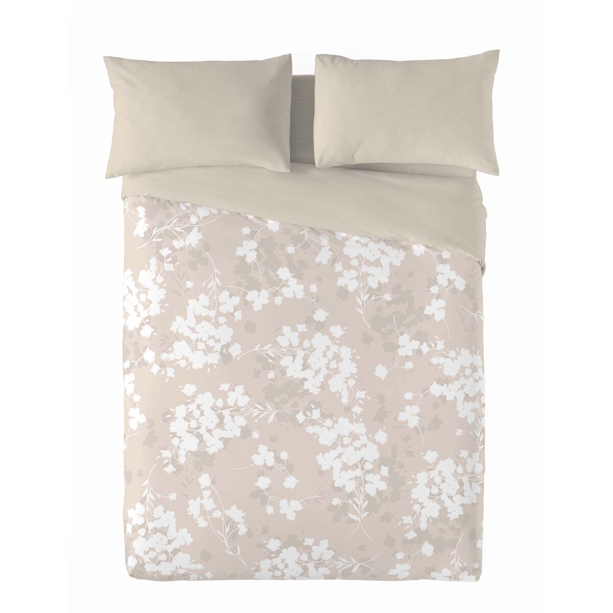 Sandal - funda nórdica estampada cama 90 - algodón extrasuave - incluye 1 funda de almohada - light leaves beig