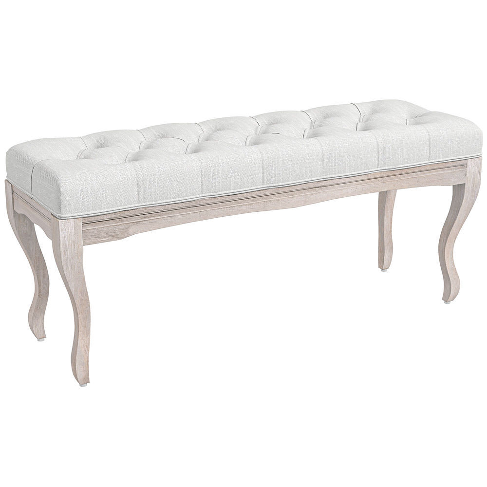 Homcom taburete pie de cama banco para pie de cama con pies de madera y asiento acolchado carga 120 kg banqueta de dormitorio para entrada pasillo 110x37x49 cm crema