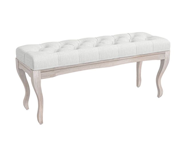 Homcom taburete pie de cama banco para pie de cama con pies de madera y asiento acolchado carga 120 kg banqueta de dormitorio para entrada pasillo 110x37x49 cm crema