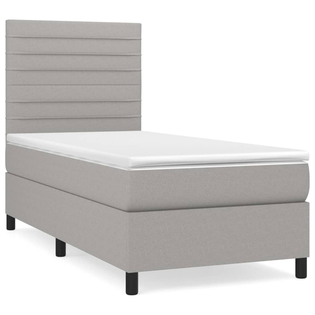 cama box spring con colchon tela gris claro 90x190 cm rayas horizontales