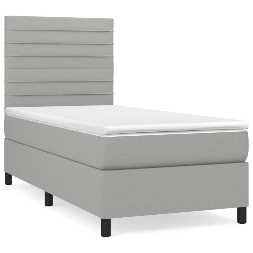 cama box spring con colchon tela gris claro 90x200 cm rayas horizontales