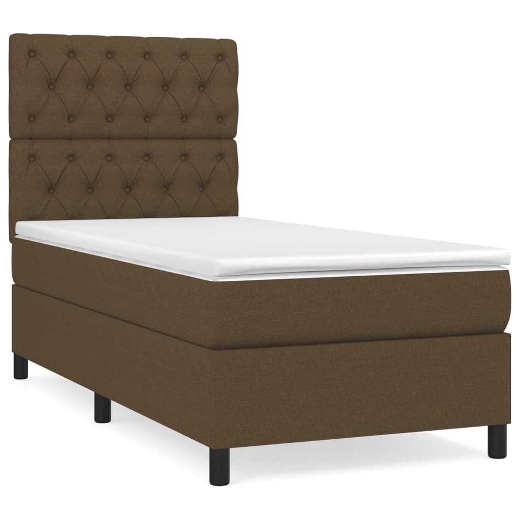 cama box spring con colchon tela marron oscuro 80x200 cm diseno de botones
