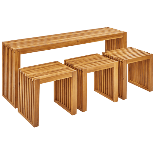 Conjunto de refeições de jardim com tamboretes 3 lugares BELLANO Madeira de acácia Castanho