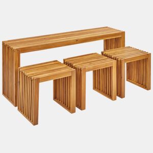 Conjunto de refeições de jardim com tamboretes 3 lugares BELLANO Madeira de acácia Castanho