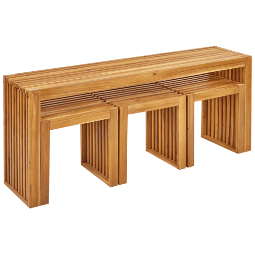 Conjunto de refeições de jardim com tamboretes 3 lugares BELLANO Madeira de acácia Castanho