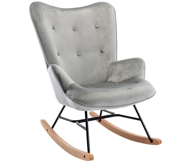 Silla mecedora sanka en terciopelo gris 88x71x98 cm