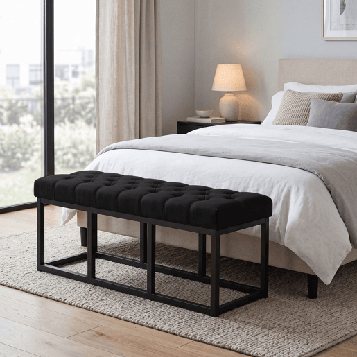 Taburete Pie de Cama Amun Tela & Negro Negro 38X120X46 cm