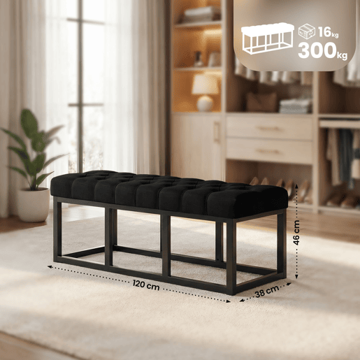 Taburete Pie de Cama Amun Tela & Negro Negro 38X120X46 cm